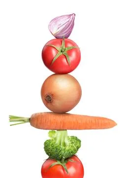 Stack of different fresh vegetables isolated on white Stockfoto's