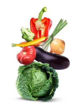 Stack of different fresh vegetables isolated on white 스톡 사진