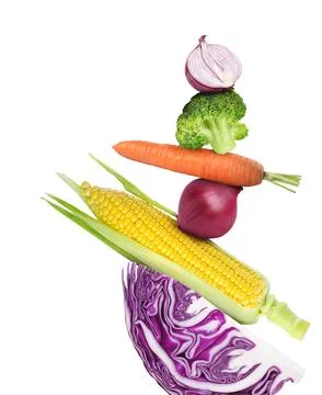 Stack of different fresh vegetables on white background 스톡 사진