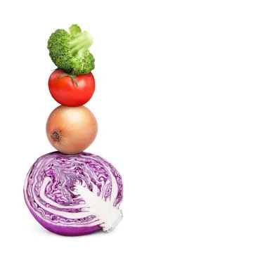 Stack of different fresh vegetables on white background Foto stock