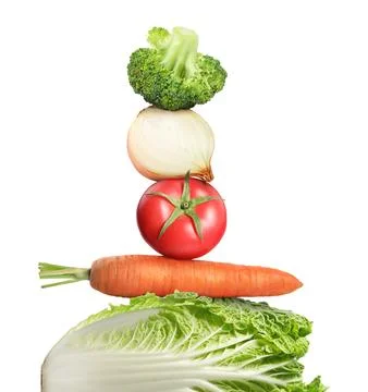 Stack of different fresh vegetables on white background 스톡 사진