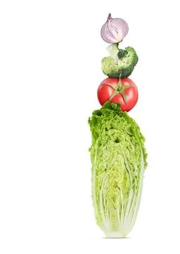 Stack of different fresh vegetables on white background Stockfoto's