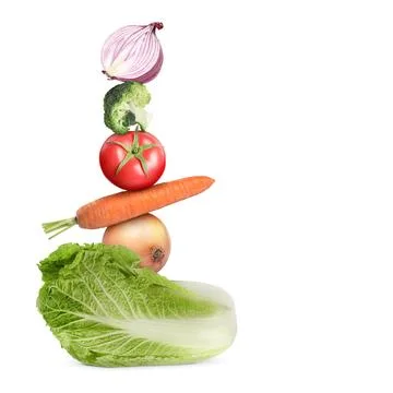 Stack of different fresh vegetables on white background 스톡 사진