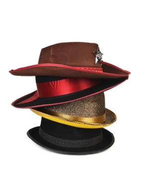 Stack of different hats isolated 스톡 사진