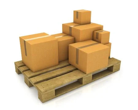 Stack of different sized carton boxes on wooden pallet Stock Illustration