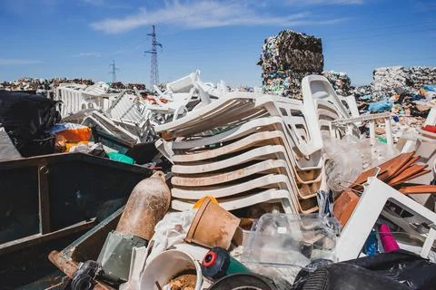 Stack of different types of garbage at city dump Stock Photos