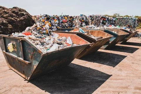Stack of different types of garbage at city dump Stock Photos