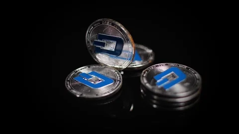 Stack of digital dash cryptocurrency coins Video stock 124908573
