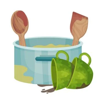 Stack of Dirty Dishes and Crockery Vector Illustration Stockillustratie