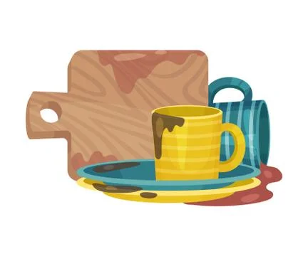 Stack of Dirty Dishes and Crockery Vector Illustration Stock Illustration