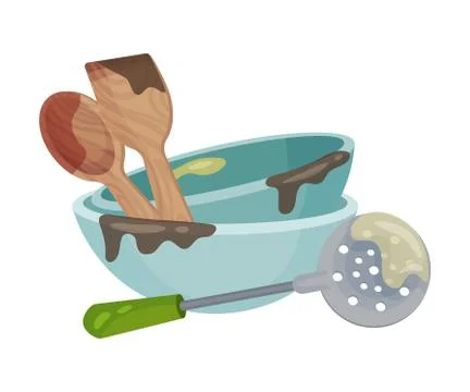 Stack of Dirty Dishes and Crockery Vector Illustration Stockillustratie