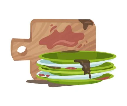 Stack of Dirty Dishes and Crockery Vector Illustration Stockillustratie