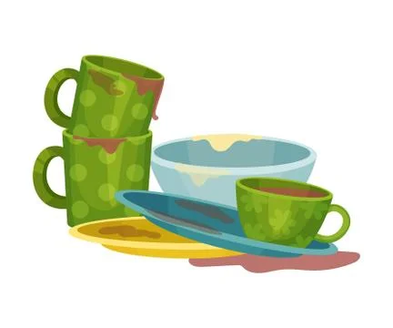 Stack of Dirty Dishes and Crockery Vector Illustration Stock Illustration