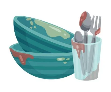 Stack of Dirty Dishes and Crockery Vector Illustration Stock Illustration