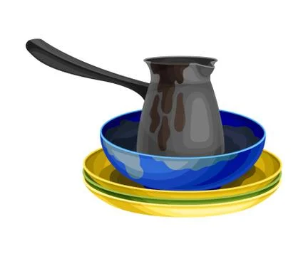 Stack of Dirty Dishes and Utensils with Plates and Jezve Vector Illustration Stock Illustration