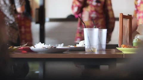 Stack of dirty dishes with food leftovers on the table Stock Footage 229677161