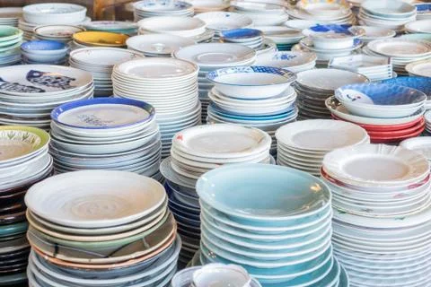 Stack dishes colorful Stock Photos