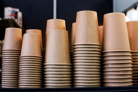 Stack of disposable coffee cup, selective focus Stock Photos