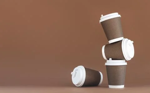 Stack of disposable paper coffee cup with cap Stock Photos