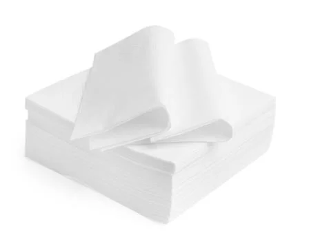 Stack of disposable paper handkerchiefs isolated on white Stock Photos