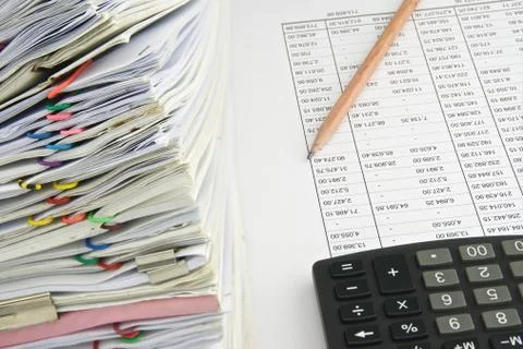 Stack document of account sales and receipt on finance account Stock Photos