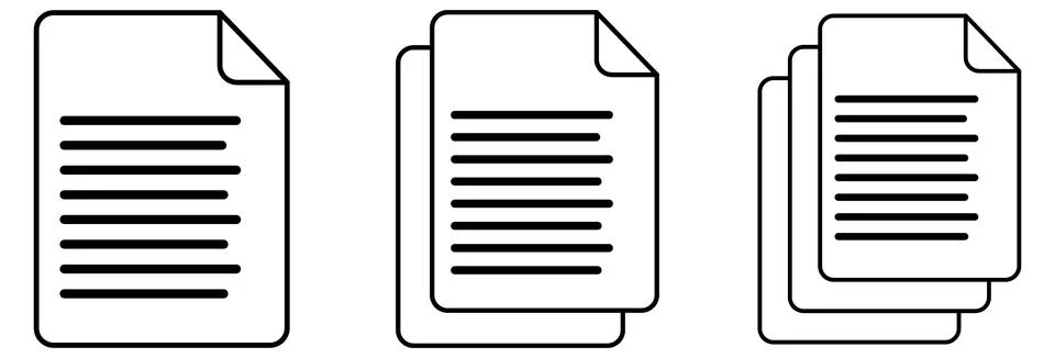 Stack of document pages with lines and corner curl. Stockillustratie