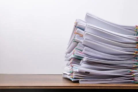 Stack of document paper with colorful paperclip Stock Photos