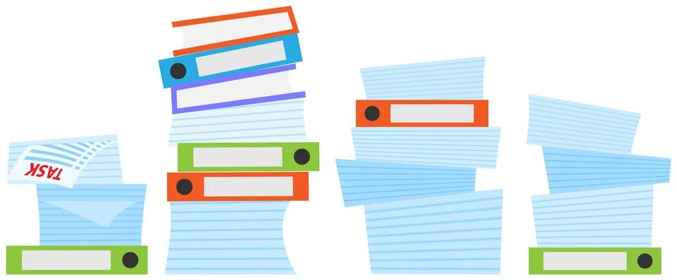 Stack of documents and assignments on folder. Paper sheets with tasks for doing Stock Illustration