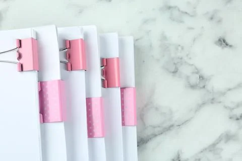 Stack of documents with binder clips on marble table, closeup 스톡 사진