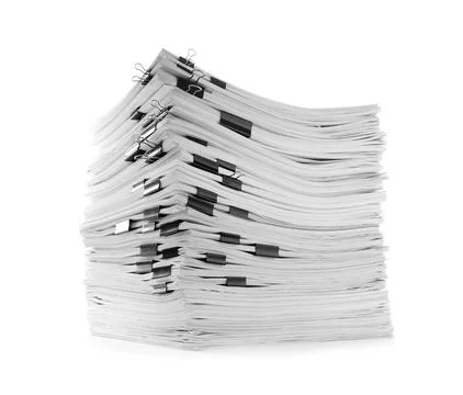Stack of documents with binder clips on white white background Stock Photos