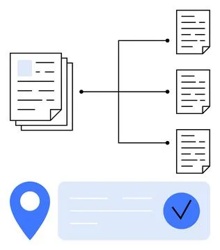 Stack of documents connected to multiple individual files through lines and n Stock Illustration