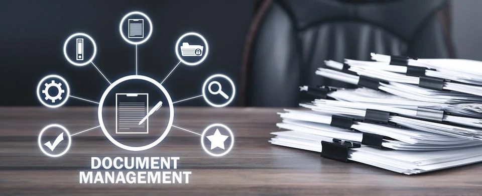 Stack of documents on the desk. Document Management Stock Photos