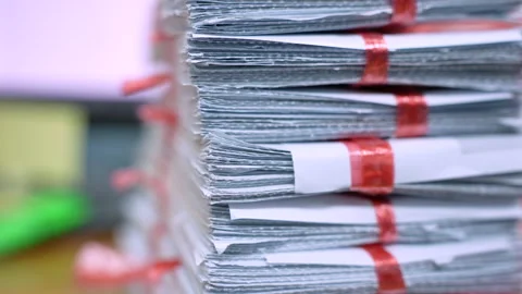 Stack of documents on desktop in office for transfer data to computer. Stock Footage 221485801