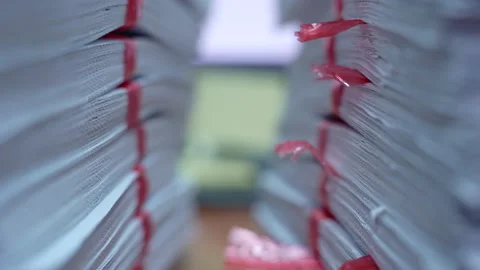 Stack of documents on desktop in office for transfer data to computer. Stock Footage 221544482