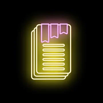 Stack of documents with neon bookmarks icon Stock Illustration