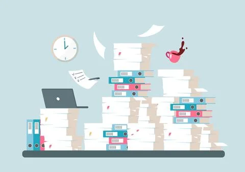 Stack of documents, papers and folders on the desktop. The concept of recycling Stock Illustration