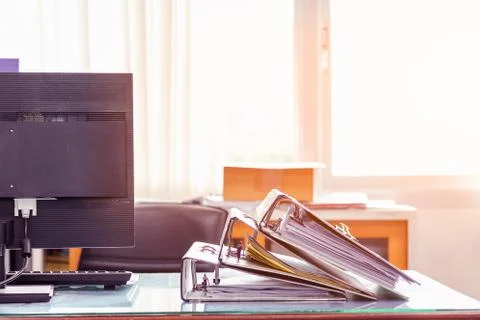 Stack of documents placed on a business desk in a business office. Foto stock