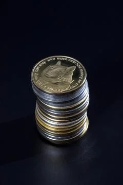 Stack of dogecoins Stock Photos