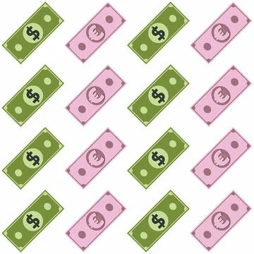 Stack of Dollar and Euro paper currency pattern,vector. Stock Illustration