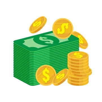 Stack of dollar banknote with gold coin flat icon, symbolizing wealth and p.. Illustrazione stock