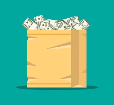 Stack of dollar banknotes in paper shopping bag. Stock Illustration