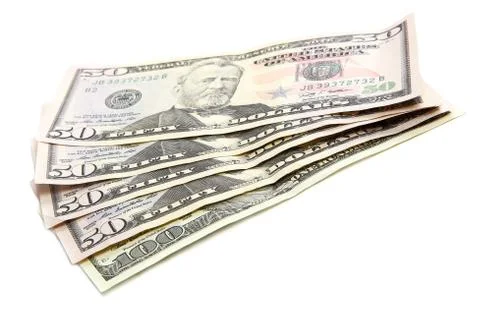 Stack of dollar banknotes on white background. Stock Photos