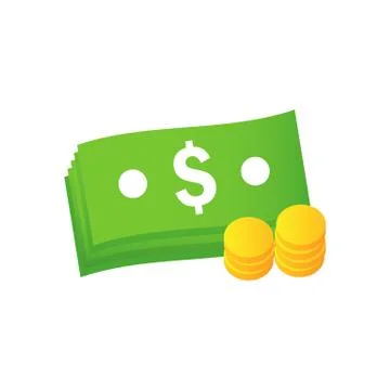 A stack of dollar bills and coins on a transparent background Stock Illustration