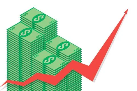 Stack of dollar bills on background of red graphics Illustrazione stock