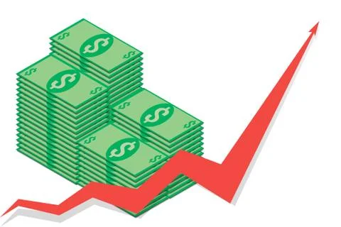 Stack of dollar bills on background of red graphics Illustrazione stock