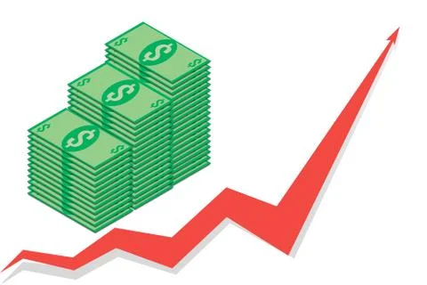 Stack of dollar bills on background of red graphics Illustrazione stock