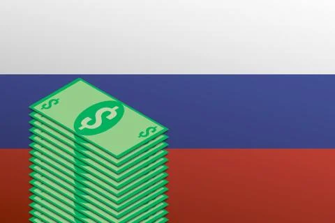 Stack of dollar bills on the background of the Russian flag Stock Illustration