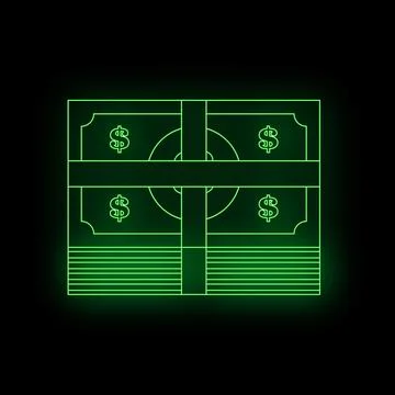 Stack of dollar bills glowing with neon light Stock Illustration