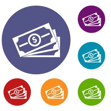 Stack of dollar bills icons set Stock Illustration