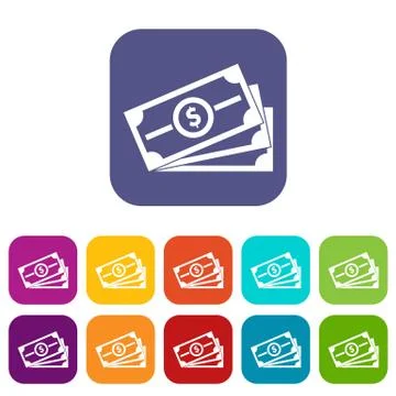 Stack of dollar bills icons set Stock Illustration